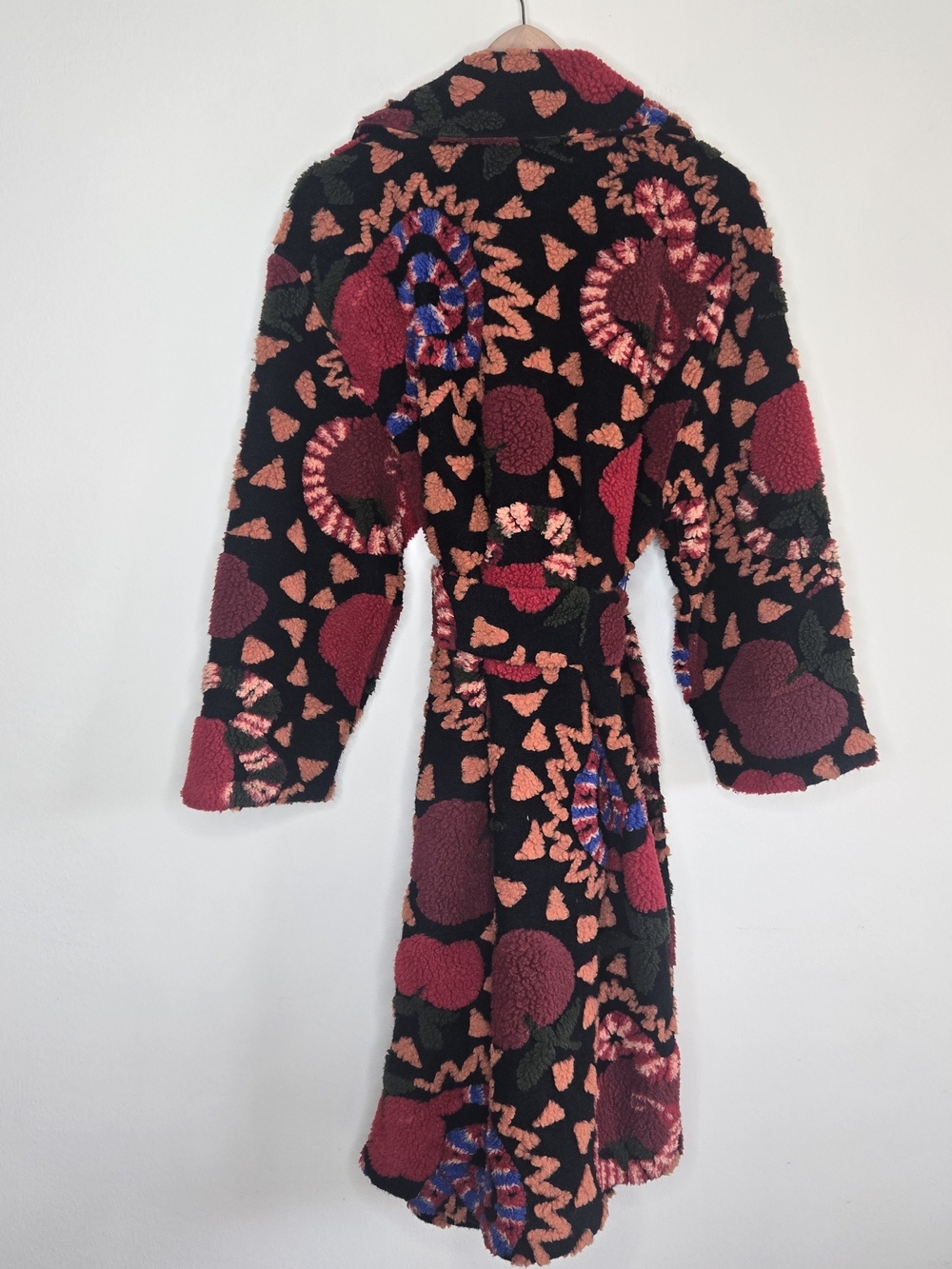 Farm Rio Jungle Snake Fruit Belted Fleece Coat Wrap Jacket Textured Boho - Picture 6 of 11